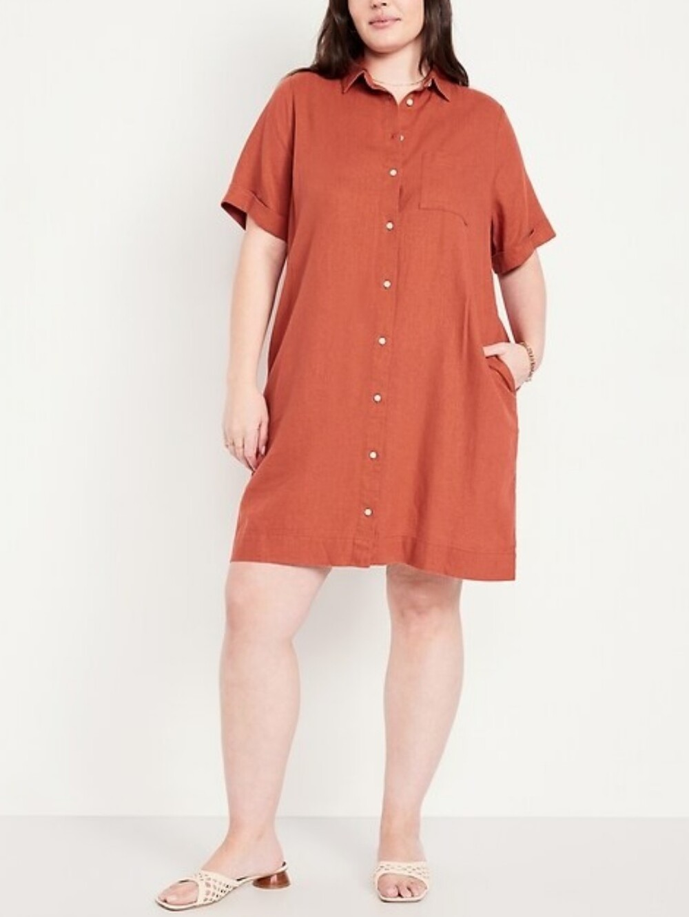 Old Navy Linen Blend Shirtdress in Gingerspice Burnt Orange